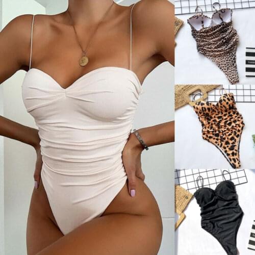 Leopard print Women Monokinis Sexy Summer Bandage Padded maillot de bain bathing pool Costume bodysuit Deep V Beachwear Clothing