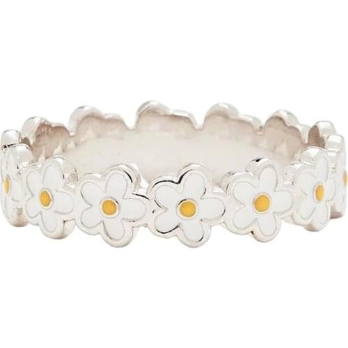 Fashion Romantic Tiny Flower Daisy Epoxy For Women Wedding Party Engagement Date Ring Jewelry Trendy Gift For Wife