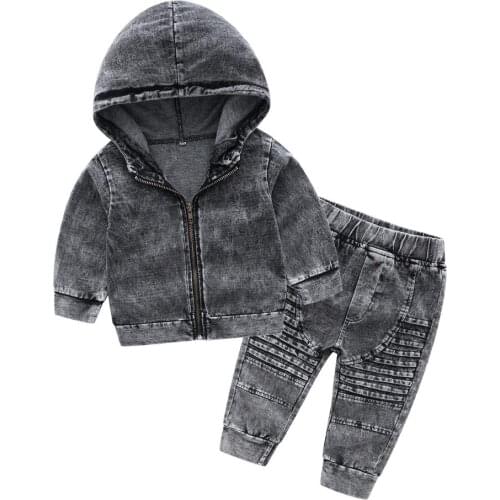 ZWF382 New childrens clothing handsome denim suit 2-14 years old toddler boy girl autumn fashion denim boy jacket + pants