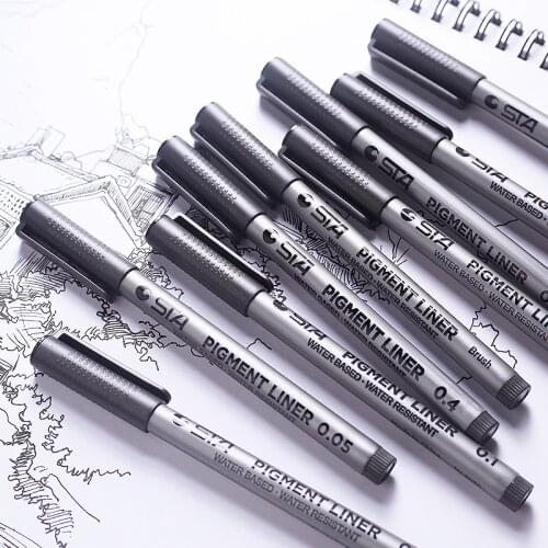 1-Piece Pigment Liner Pigma Micron Ink Marker Pen 0.05 0.1 0.2 0.3 0.4 0.5 0.6 0.8 Different Tip Black Fineliner Sketching Pens