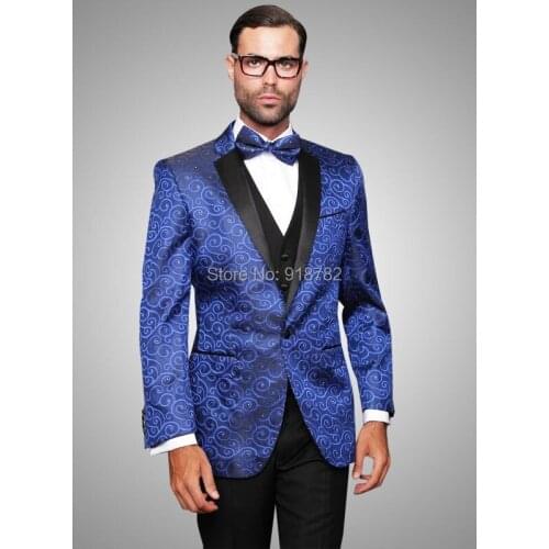 2017 Men Formal Dress Suits Fashion Royal Blue Blazer Suit Men Wedding Suits Groom Tuxedos Dinner Prom Tuxedo Coat+Pants+Vest