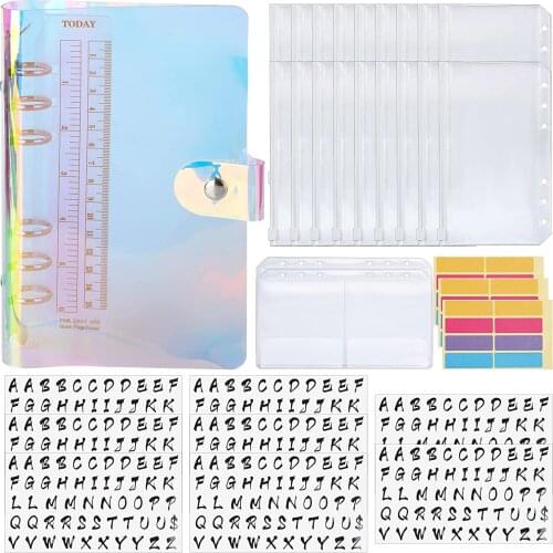 33 Pieces A6 Binder Budget Cash Envelopes System Organizer, 8 Sheets Alphabet Stickers,20 Binder Pockets,for Daily Money Storage