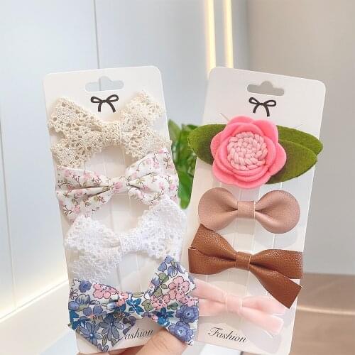 4PCS/Set Floral Cartoon Hair Clip For Girl Hair Bows Flower Lace Trimming Headwear Hair Clips Hairpin Headdress Hair Accessories