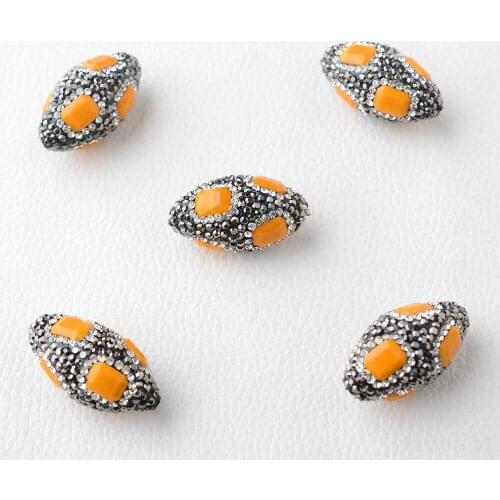 5pcs/lot 15x30mm High Quality Yellow Beads Trimmed With Crystal Zircon