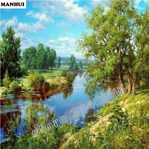 5D DIY Diamond Painting Embroidery River scenery Diamond Painting Cross Stitch Rhinestone Mosaic Painting BCD007