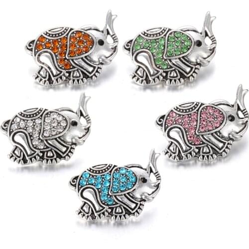 6Pcs/lot Snap Button Jewelry DIY Rhinestone Elephant Metal 18MM Snap Buttons Fit Snap Bracelets for Women Charms Jewelry