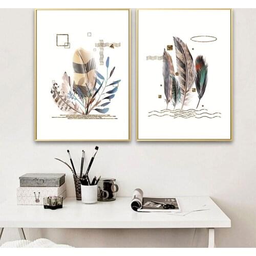 Abstract Feather Canvas Painting Poster and Prints Wall Art Picture for Living Room Modern Cuadros Childrens Room Decoration