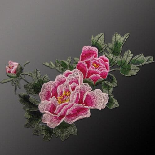 AHYONNIEX Brand Sew On Peony Flower Patches Cloth Decal Sticker Beautiful Dress High Quality Embroidery Patches DIY Accessories