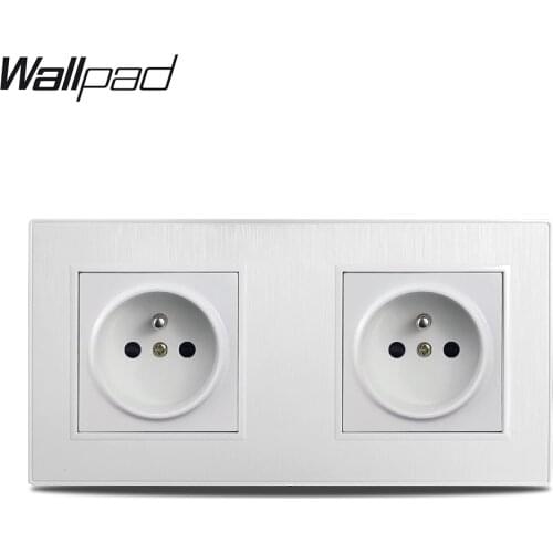 Wallpad S6 White Double French Electric Outlet Power Wall Socket German Plug Brushed PC Plastic 2 Panel Frame