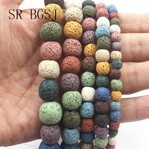 Free Shipping 6mm-14mm Factory Price Mixed Random Colorful Lava Gems Loose Natural Stone Beads String 15"
