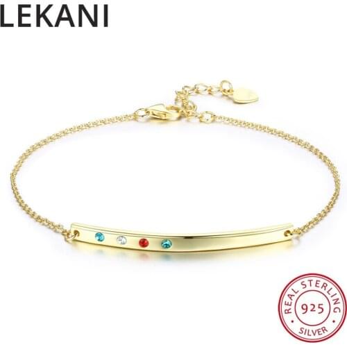 LEKANI Crystals From Swarovski Chain Bracelet Bangles Fashion Korean Tiny Bar Hand Accessories Gold Plated S925 Silver For Women