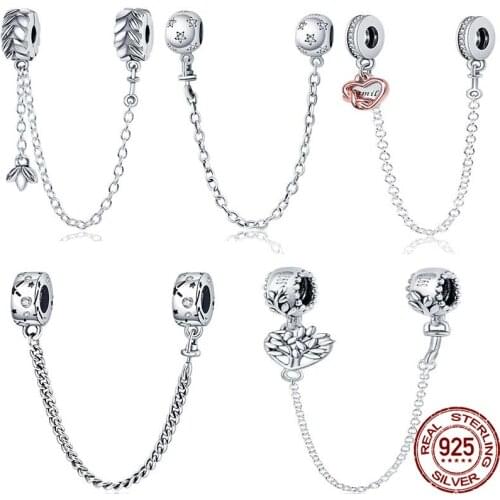 Hot Sale 925 Sterling Silver 6 Classic Safety Chains Charm&Bead Fit Original 3mm Bracelet&Bangle Making Fashion DIY Jewelry
