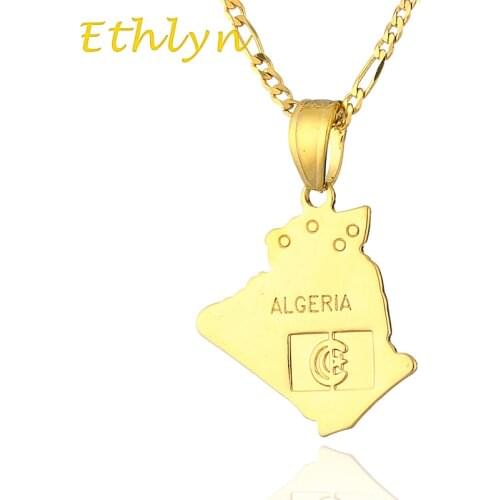 Ethlyn Brand Algeria map pendant necklace vacuum Gold Color jewelry accessories for Algerians P17
