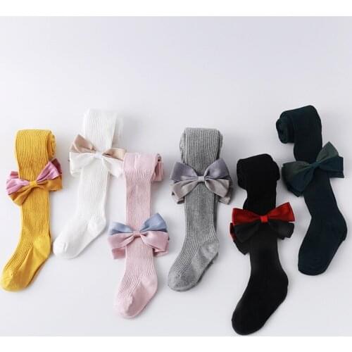 Baby Stuff Fall Winter Toddler Girl Knee High Socks Solid Big Bow Kids Frilly Socks Boutique Cotton Leggings Baby High Socks