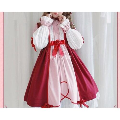 Palace Style Vintage Lolita Daily High Waist long sleeve Dress Sweet Womens Dress B810