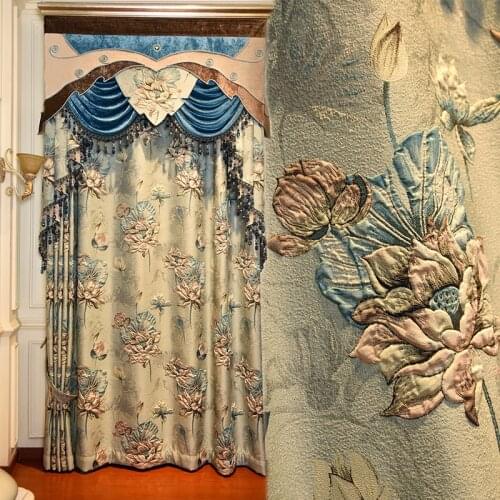 European Style Curtain Fabric High-precision Large Embossed Curtain Custom-made High-end Curtains for Living Room and Bedroom