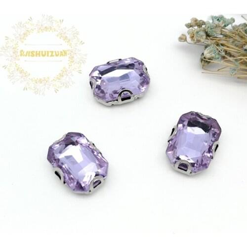 Crystal violet Rectangle Glass Crystal sewing rhinestones with silvery D shape claw Diy wedding dress accessories Free shipping