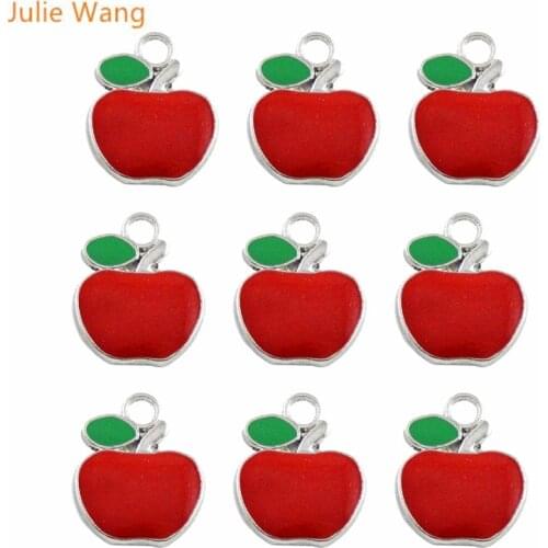 Julie Wang 40pcs Cute Apple Shape Alloy Enamel Pendant Charms For New Year Necklace Bracelet Making Jewelry Findings Accessories