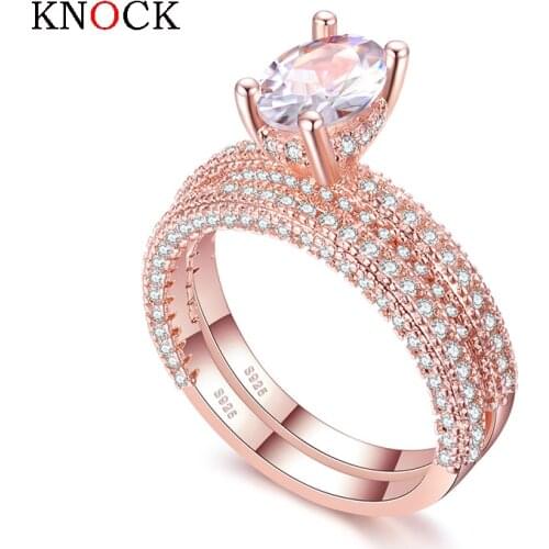 KNOCK Trendy Party Stone Set with Oval Cut Shiny Cubic Zirconia Engagement Rings for Women Zircon Jewelry
