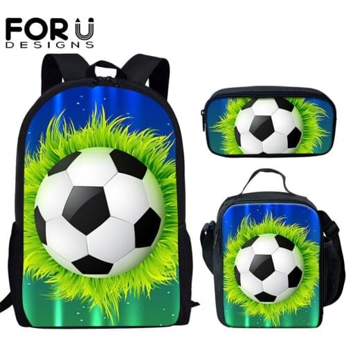 FORUDESIGNS Football/Soccer Ball Print Set School Bags For Teen Boys Primary 16 Inch Children Large Men Backpack School Kids Bag