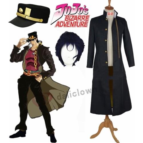 JoJos Bizarre Adventure Jotaro Kujo Cosplay Costume Anime Black Coat Jacket Hat Halloween Party Outfits Custom Made