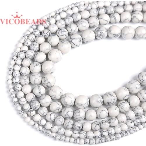 Synthesis Stone white Turquoises Round Loose Beads 15" Strand 4 6 8 10 12 MM Pick Size