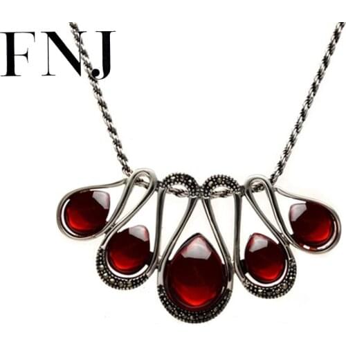 FNJ 925 Silver Pendant Hang MARCASITE Garnet Pure S925 Thai Silver Pendants Women for Jewelry Making