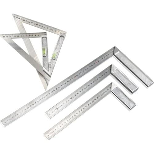 Stainless steel Right Angle Ruler 90 degree square tools with Bubble Level measuring instrument for Woodworking And Drawing