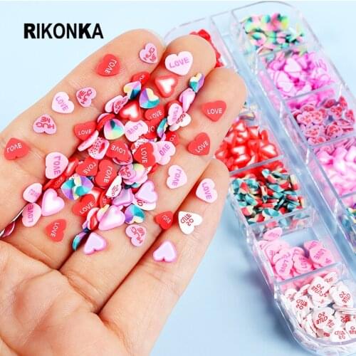 Valentines Sweet Love Heart Nail Art Sequins 3D Polymer Clay Flakes Slice Nail Decorations Polish Manicure DIY Resin Accessories