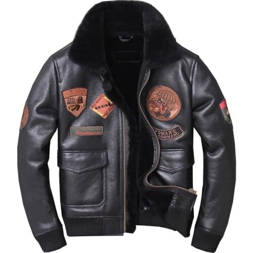 Factory 2019 Men Shearling Flight Jacket Top Gun Air Force Pilot Jackets Wool Liner Sheepskin Bomber Coat Russia Winter Coats