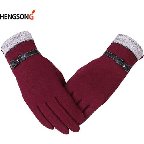 2021 New Elegant Fashion Women Gloves Autumn Winter Cute Bow Warm Warmer Mitts Full Finger Mittens Women Cashmere Female Gloves