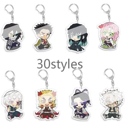 5-10pcs Demon Slayer Tanjirou Tengen Obanai Amane Kiriya Sanemi figure Pendant Fashion Jewelry Key Ring Key Chain Bag Charms