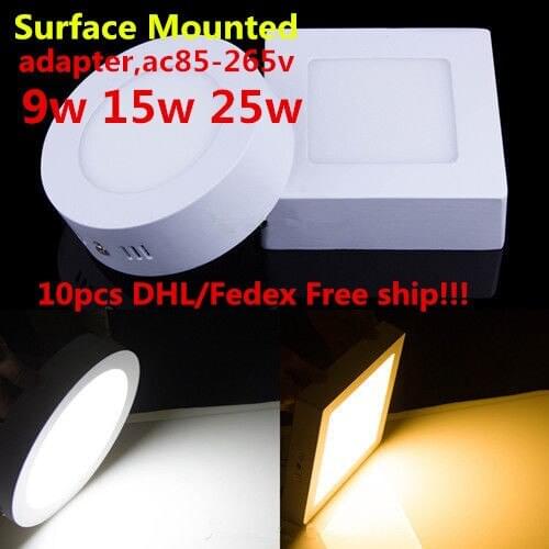 Surface LED Ceiling Lighting Lamp SMD2835 9W 15W 25W Surface Mounted LED Panel Light 85-265V 10pcs DHL Free Ship