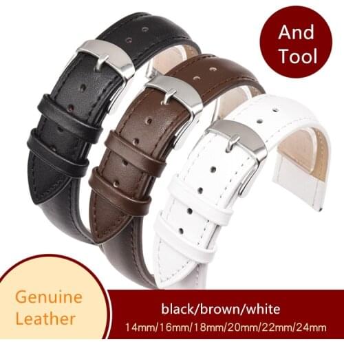 Cowhide watch band genuine leather 12mm-18mm 20mm 24mm thin smooth watch strap belt Suitable for DW watches galaxy watch gear s3
