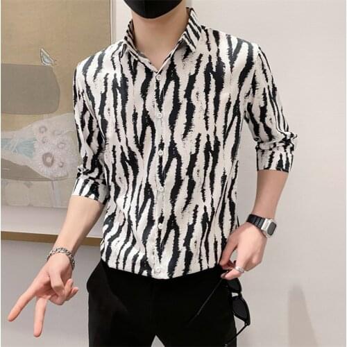 Hot Sale Summer Fashion Zebra Print Shirts Men Clothing 2021 Simple All Match Slim Fit Casual Half Sleeve Chemise Homme 3XL-M