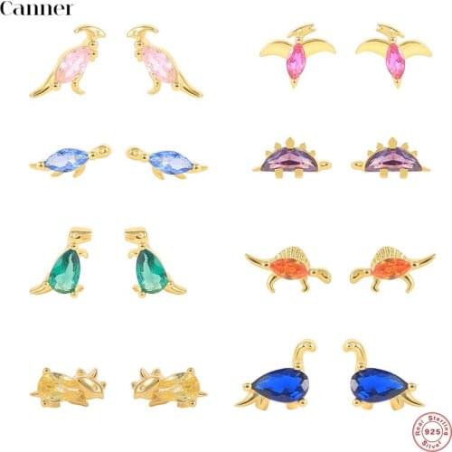 Canner 1pair Earrings For Women 2021 Korean Sweet Silver Real 925 Dinosaur Diamond Stud Earrings Jewelry Gifts For Women Jewelry