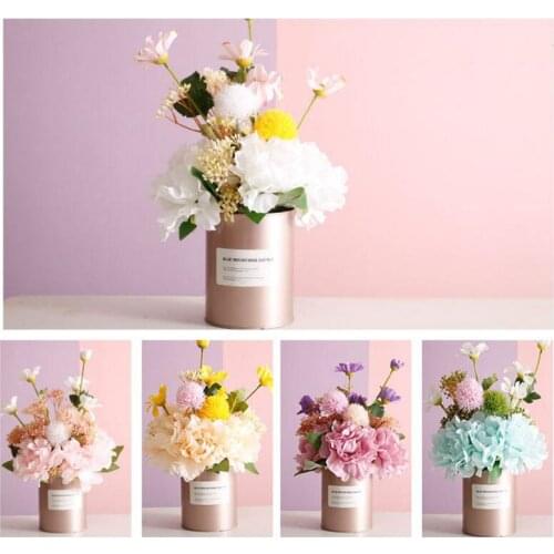 Modern Iron Vase+Artificial Flower Set Figurines Crafts Decoration Creative Home Office Bar Table Fake Flower Pots Ornaments Art