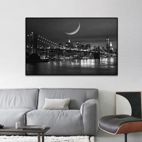 Modern Black White New York City Manhattan Bridge Landscape Posters Canvas Paintings Wall Art Pictures for Living Rrom Decor