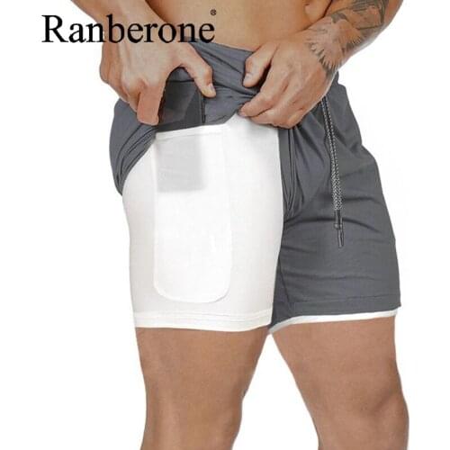 2 in 1 Sports Jogging Fitness Shorts Men Gym Fitness Training Quick Dry Beach Short Male Summer Sports Workout Bottoms 2020 New