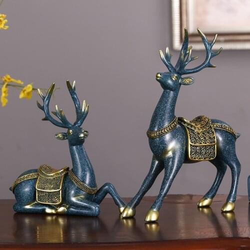 European style Resin Deer Figurine Statue Home Living Room Decor Crafts Sculpture Creative Gifts Modern Desktop Ornament