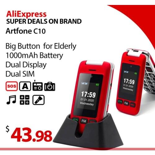 Artfone flip phone for the elderly, with large buttons on a 2.4-inch screen, easy for the elderly, with MMS, SOS button, camera