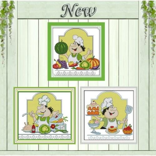 Humor chef fruits cake decor painting counted print on canvas DMC 11CT 14CT Chinese Cross Stitch kits embroidery needlework Sets