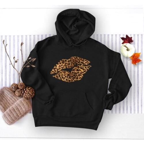 Sexy Lip Print Hoodies Woman Fleece Autumn Winter Woman Sweatshirt Long Sleeve Female Jumper