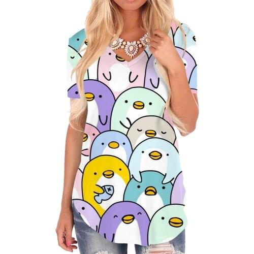 Giyu Brand Penguin T Shirt Women Animal V-neck Tshirt Lovely Funny T shirts Home T-shirts 3d Womens Clothing Fashion Casual Tops