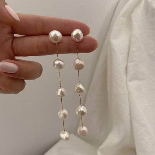 2020 Korean Japan Natural Freshwater Pearl Pendant Long Section Tassel Water Drop Dangling Pearl Drop Earrings For Women Jewelry