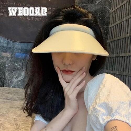 WEOOAR UV Womens Summer Hats Panama PVC Sun Visors Ladies Caps Empty Top Sun Protection Sunshade UV Fisherman Beach Hat MZ161