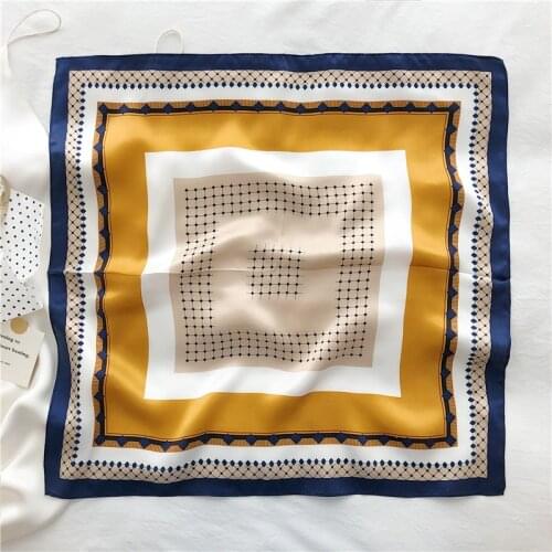 Luna&Dolphin Women Small Square Scarf 53x53CM 100% Silk Vintage Color Match Yellow Bandanas Headbands Suit Kerchief Neckerchief