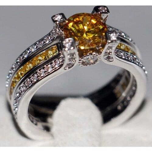 Size 5-11 Top Sell Fashion Jewelry 925 Sterling Silver Round Cut Gold 5A CZ Zirconia Birthstone Wedding Women Bridal Ring Set