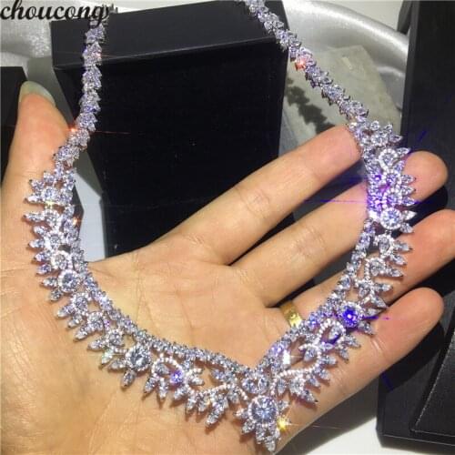 Choucong Big Flower Necklace Marquise Cut AAAAA Cz White Gold Filled Party Wedding Necklace for women Bridal Luxury jewelry