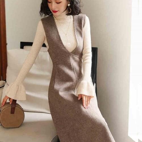 Sweater dress female winter wool women long jumper warm knitted dresses Korean style winter dresses women 2018 AA4295